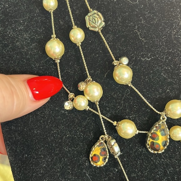 Betsey Johnson Tiered Necklace Leopard Pearls Rose Charms Lobster Clasp 3 Tiers - Picture 2 of 6